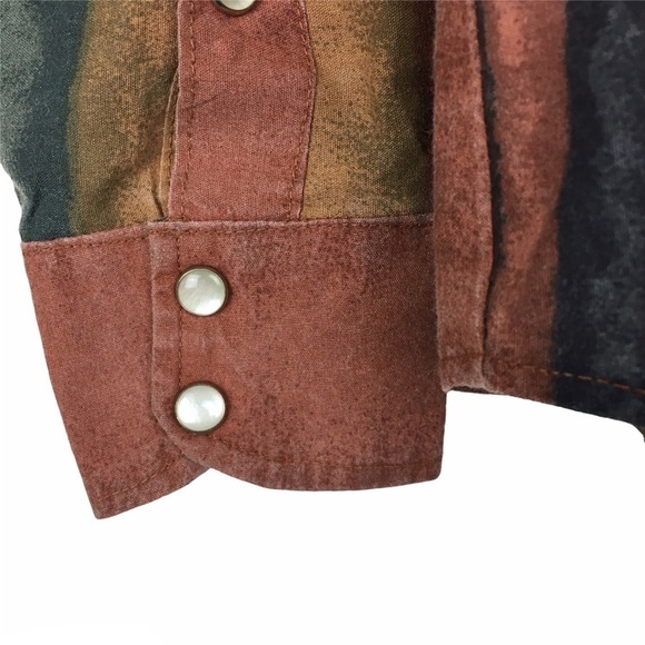 VINTAGE Pearl Snap Shirt Western Rodeo Cowboy Long Sleeve Stripe Denim Placket - Picture 6 of 9